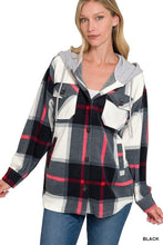 Load image into Gallery viewer, Plaid Drawstring Hooded Fleece Shacket | ZENANA | | Arrow Women&#39;s Boutique