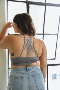Plus Size Tattoo Mesh Racerback Bralette | Leto Accessories | Gray 1X/2X | Arrow Women's Boutique