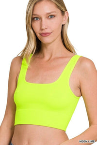 RIBBED SQUARE NECK CROPPED TANK TOP | ZENANA | NEON LIME S/M | Arrow Women's Boutique