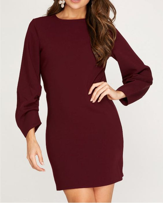 Ruched Sleeve Wine Dress | She + Sky | | Arrow Women's Boutique