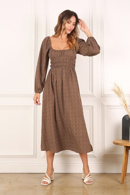 Square neck vintage puff dress | Lilou | Brown floral S | Arrow Women's Boutique