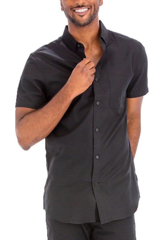 Weiv Men's Casual Short Sleeve Solid Shirts | WEIV | BLACK M | Arrow Women's Boutique