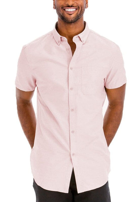 Weiv Men's Casual Short Sleeve Solid Shirts | WEIV | Pink M | Arrow Women's Boutique