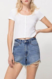 XS-S-M-L - DISTRESSED RIGID MOM SHORTS | VERVET by Flying Monkey | | Arrow Women's Boutique